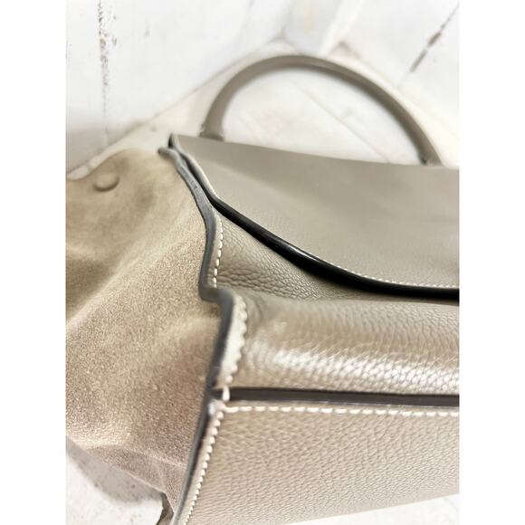 Celine Trapeze Souris Drummed Leather Top Handle Medium Flap Handbag Gray - Picture 11 of 16